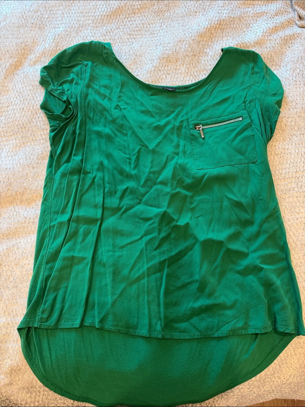 INC International Concepts Emerald Scoop Neck Short Sleeve Top with Zip Pocket